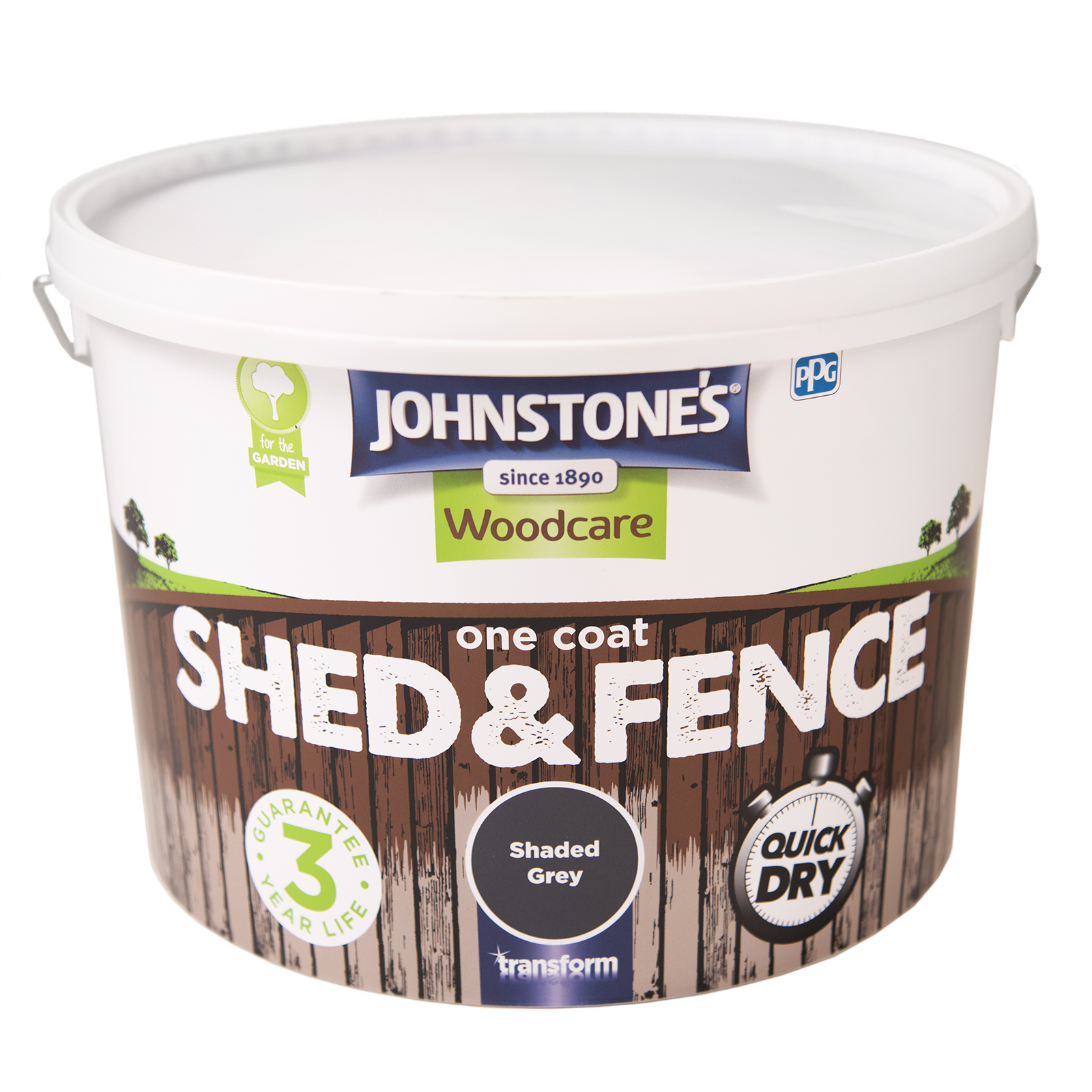 9L Shaded Grey Johnstones Woodcare One Coat Shed Fence Paint Garden