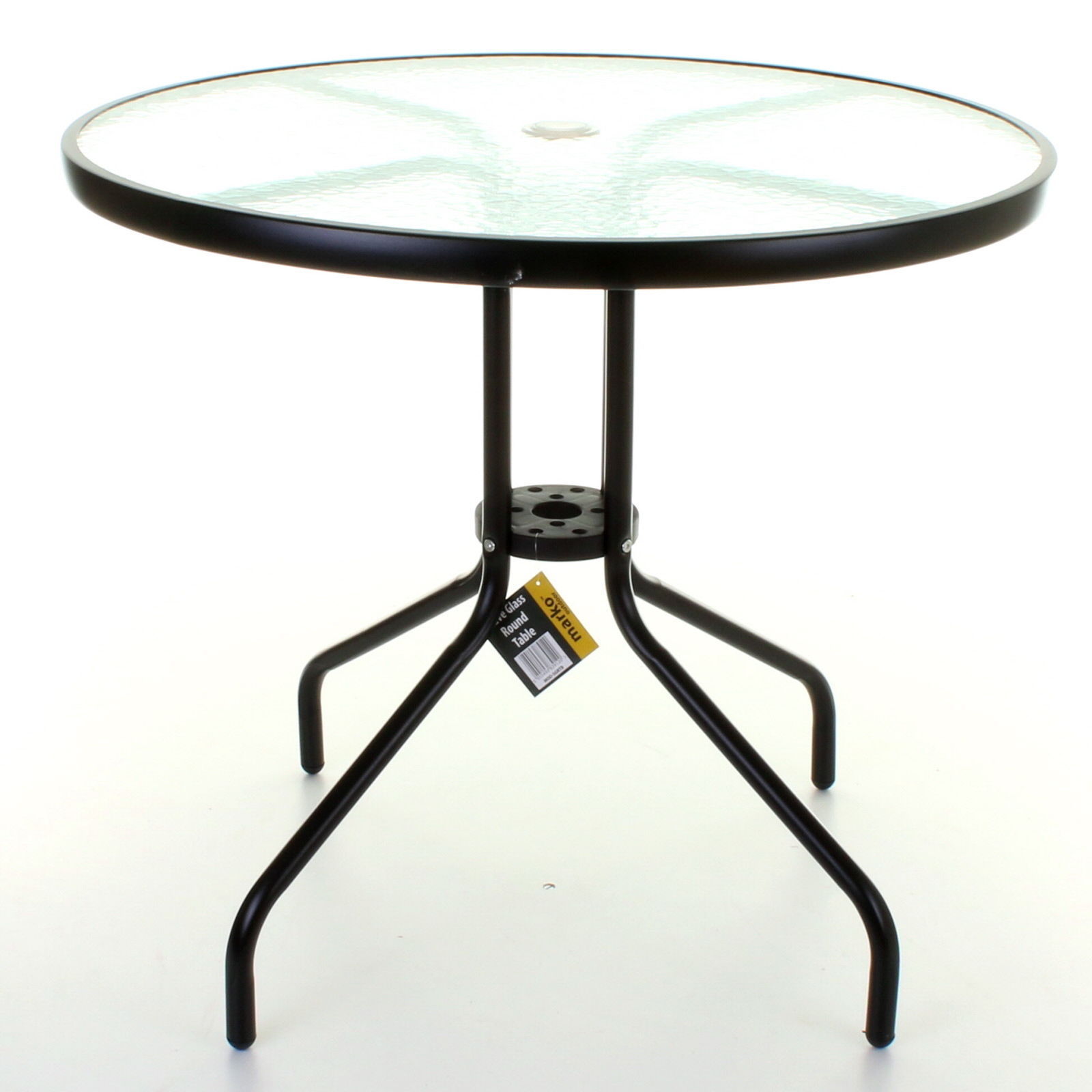 Marko Round Glass Top Table Metal Frame Legs Garden Outdoor Indoor