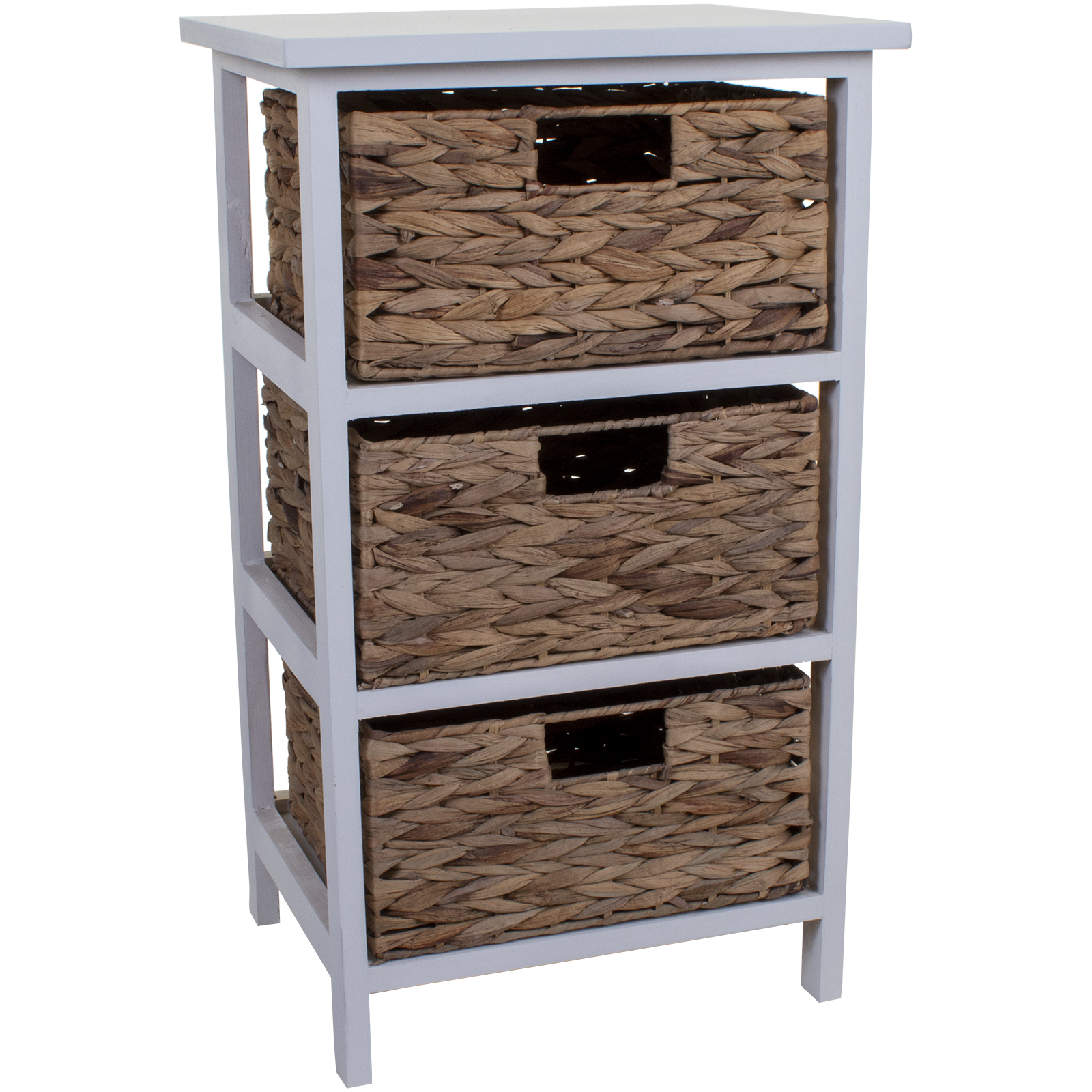 3 WICKER DRAWERS CHEST UNIT BEDSIDE TABLE BATHROOM STORAGE WOODEN ...