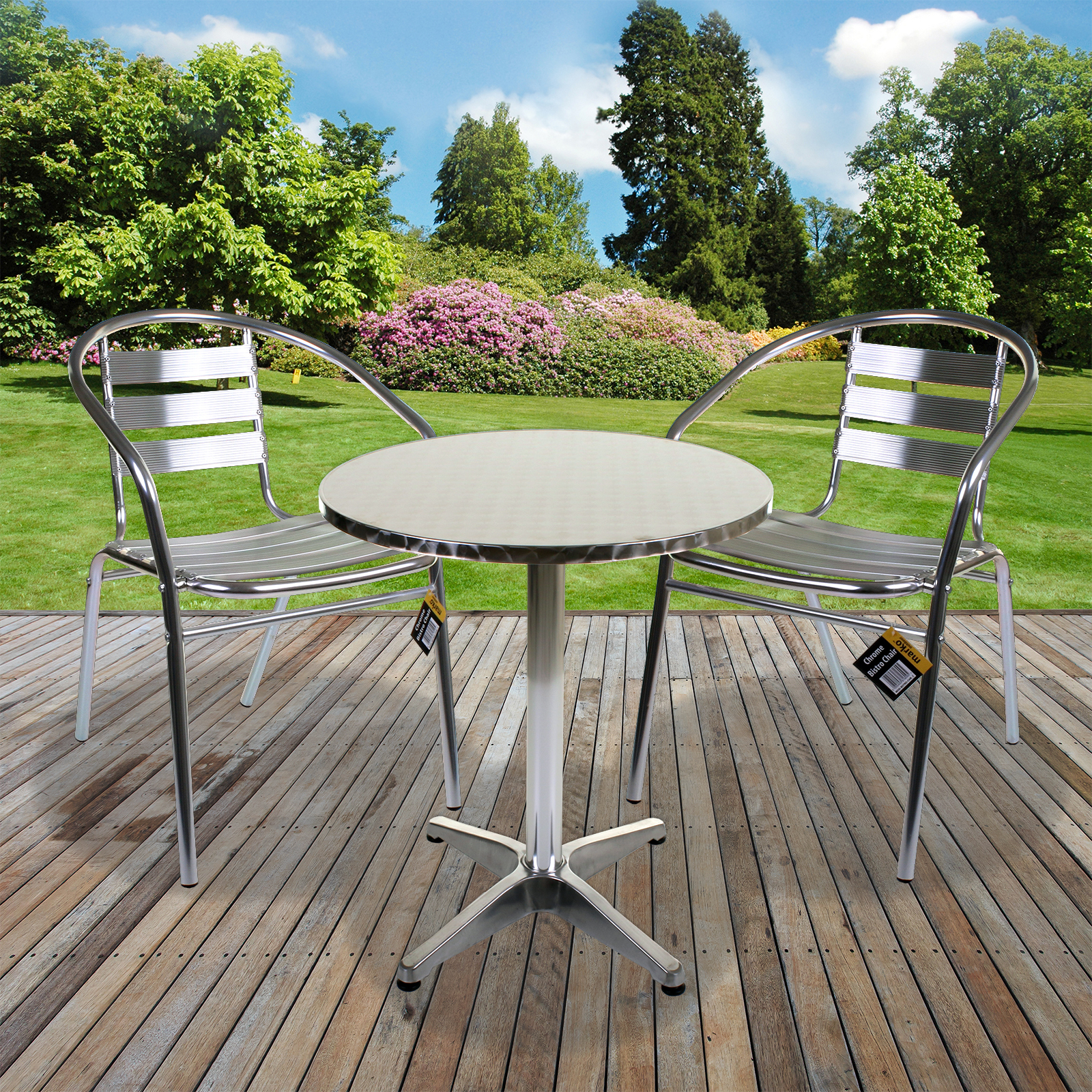 Aluminium Lightweight Chrome Bistro Sets Table Chair Patio Garden Outdoor Silver Ebay