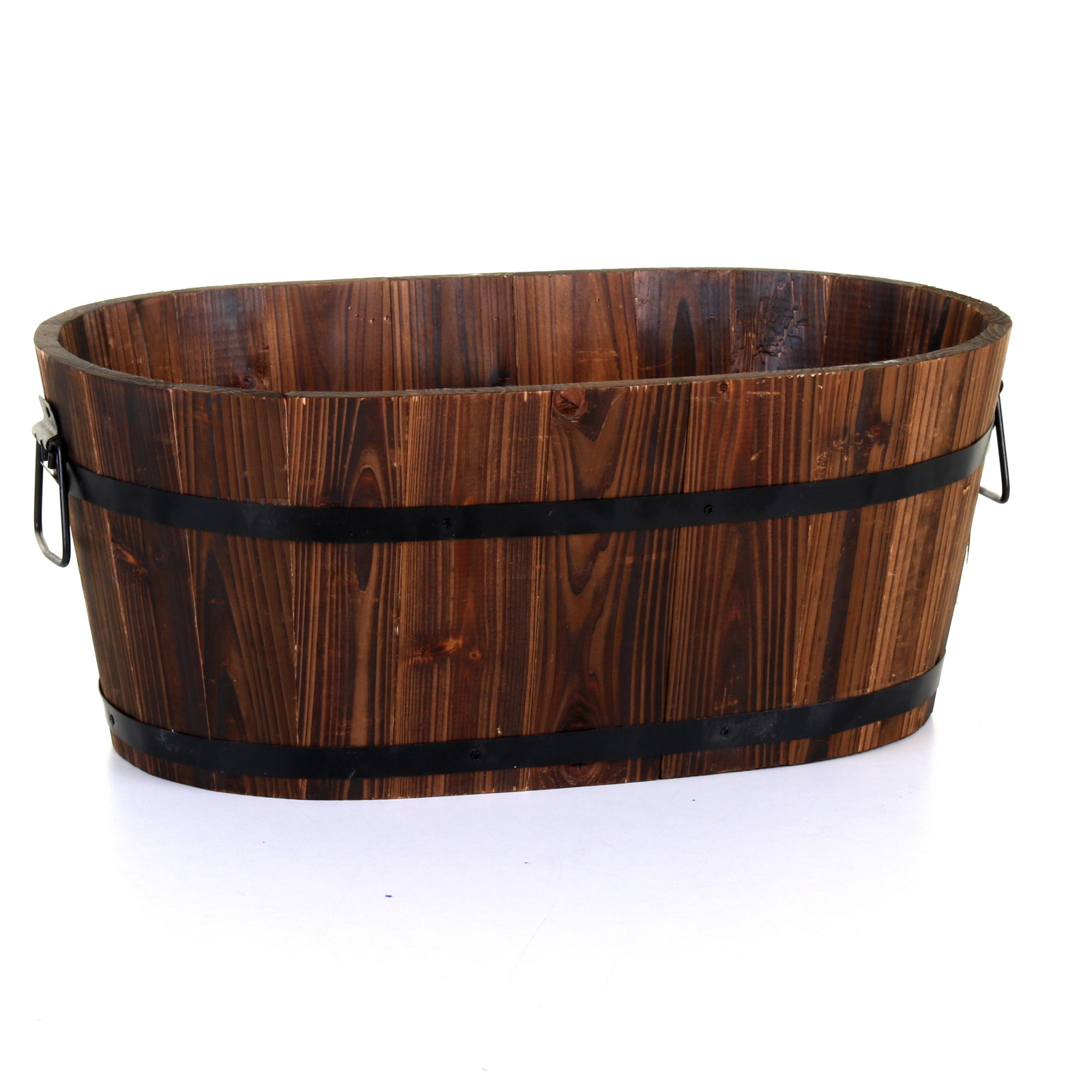  Oval  Barrel Planter  Plantpot Burntwood Finish Wooden 