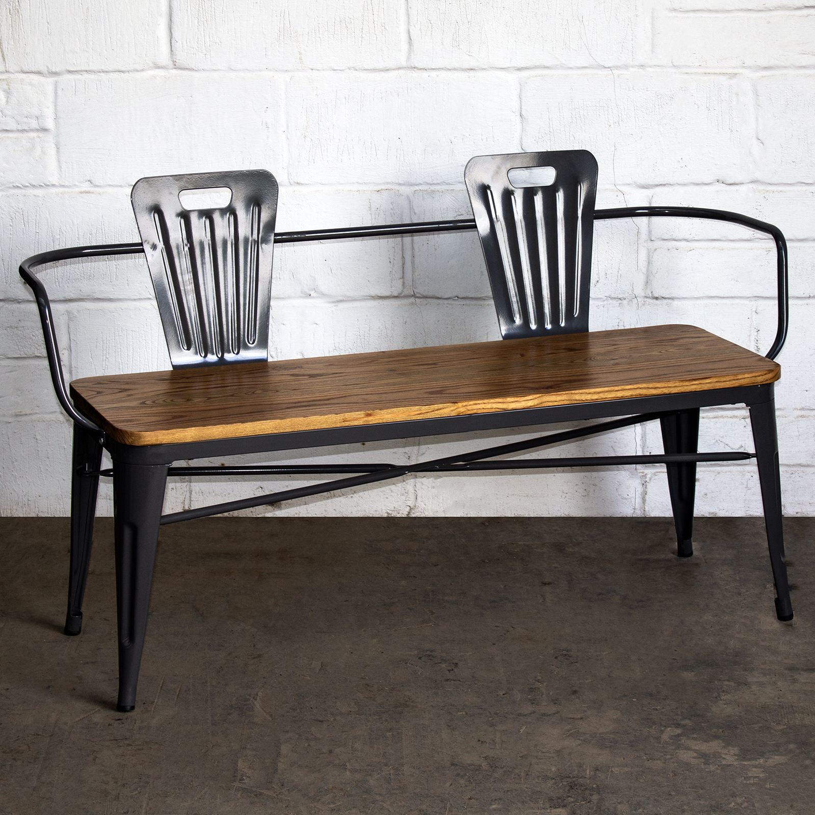 Graphite Grey Industrial Bench Seat Rustic Vintage Tolix Metal