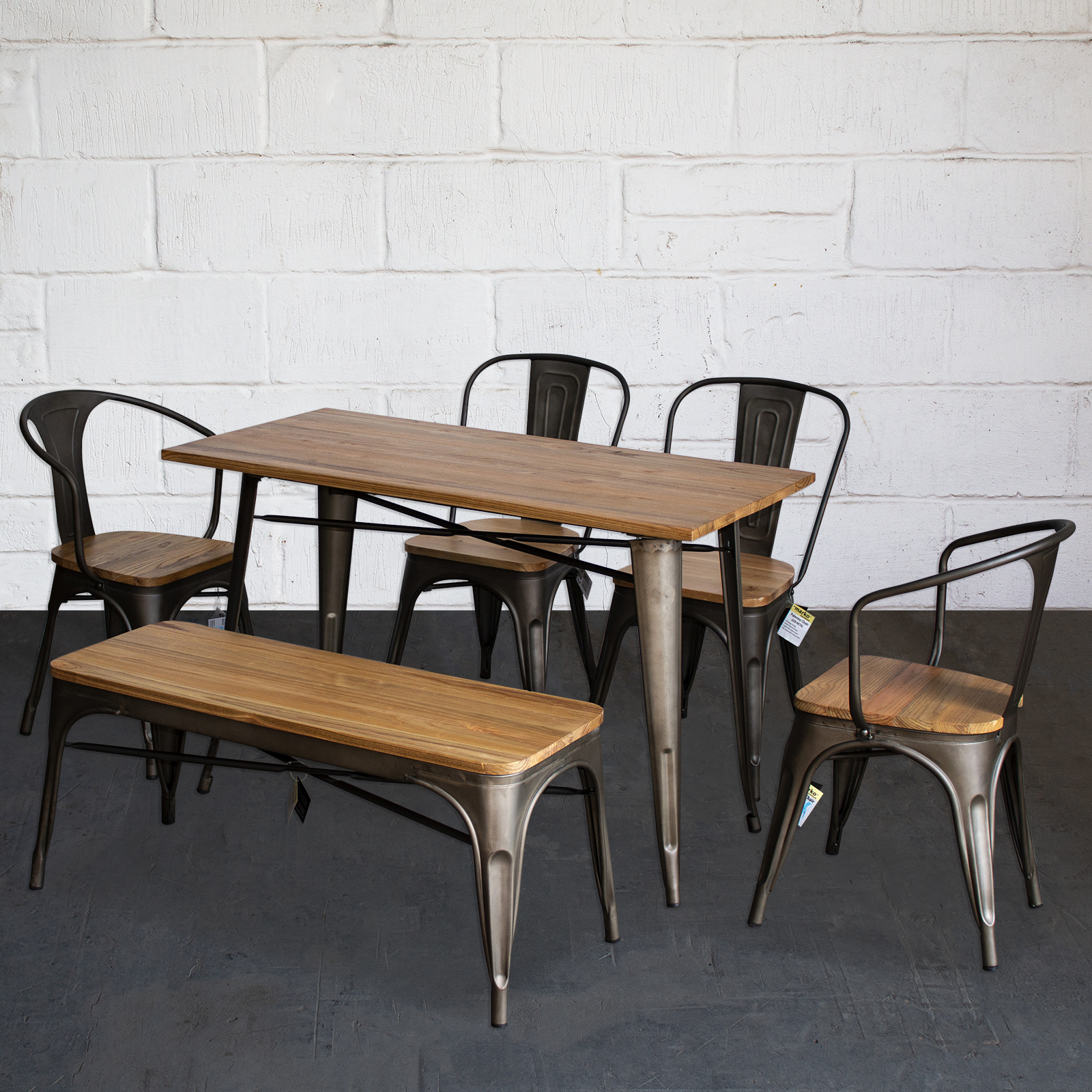 Details About Tolix Style Dining Sets Rectangular Table Chairs Gun Metal Grey Pub Restaurant
