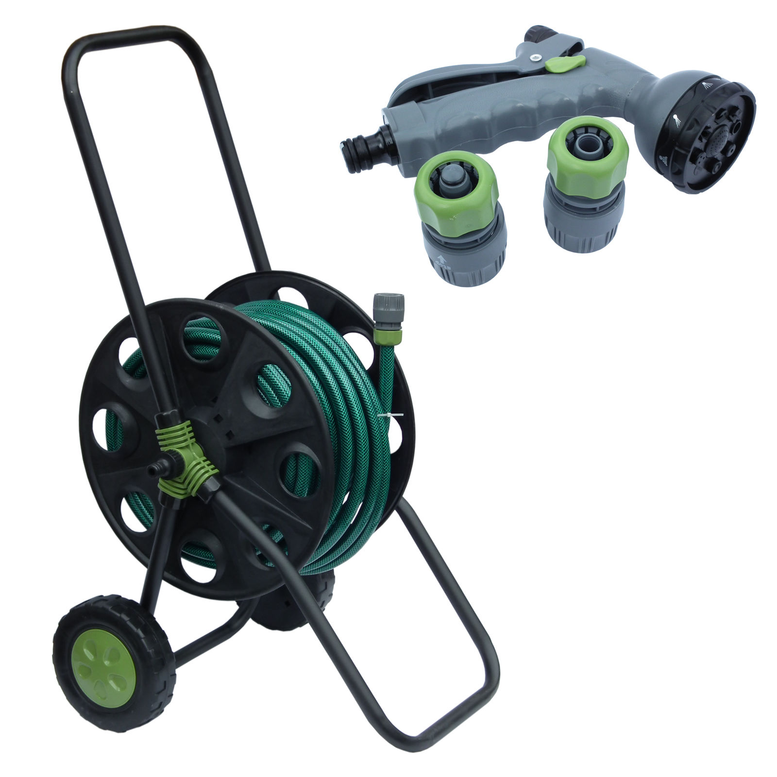 30m Complete Hose Reel Cart Trolley Set Garden Outdoor Plants 30m Hose Reel Cart Trolley Set