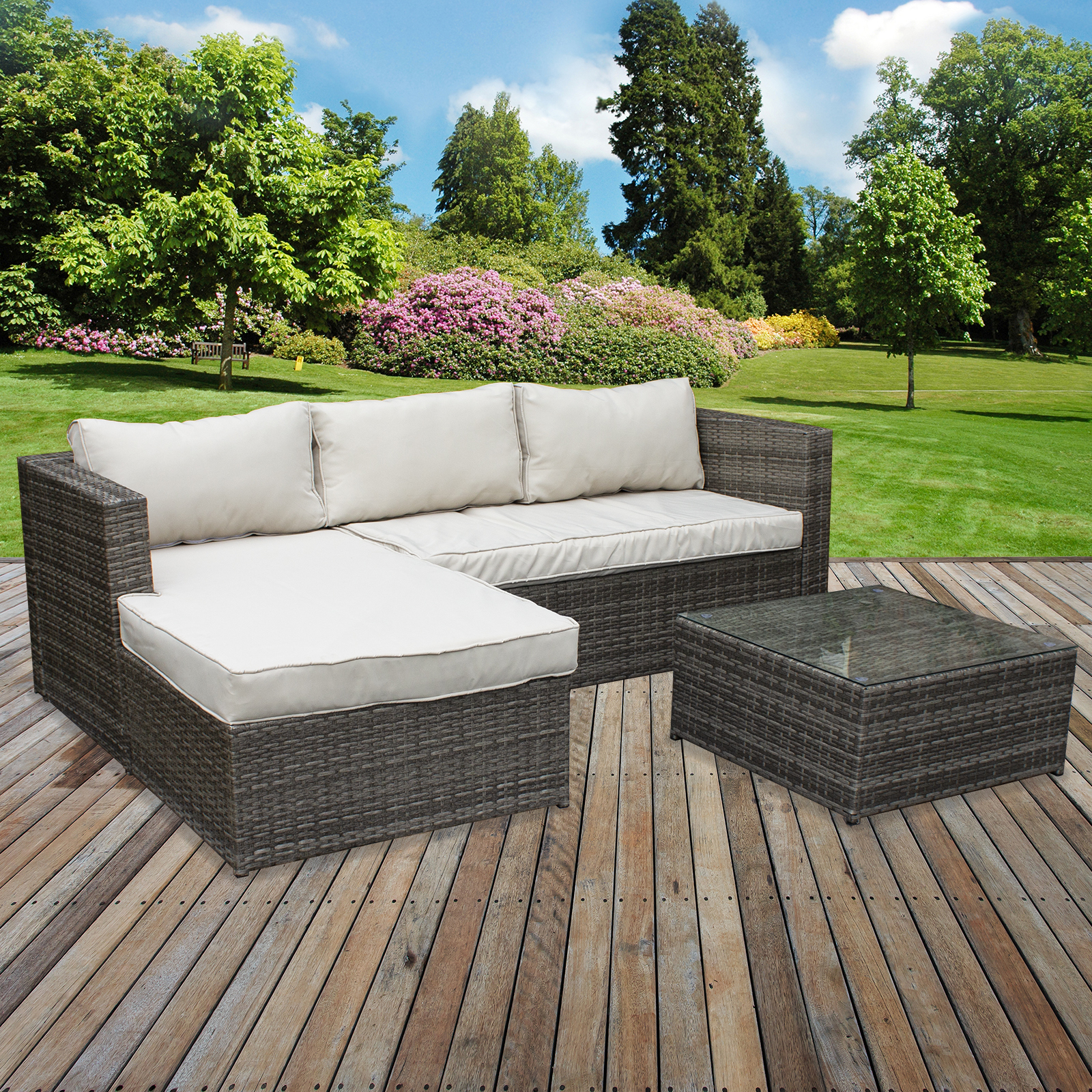 Rattan Sofa Set Garden Corner L Shaped Outdoor Patio Furniture Set