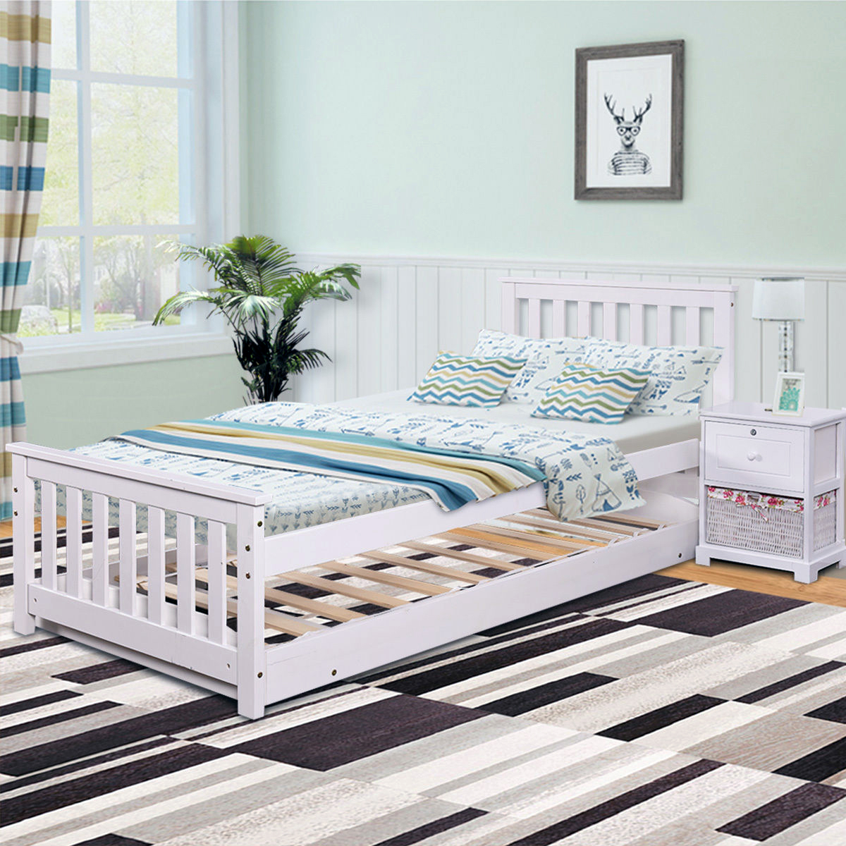 Details About Day Bed Sofa Single Double Pull Out Trundle White Wooden Frame 3ft Guest
