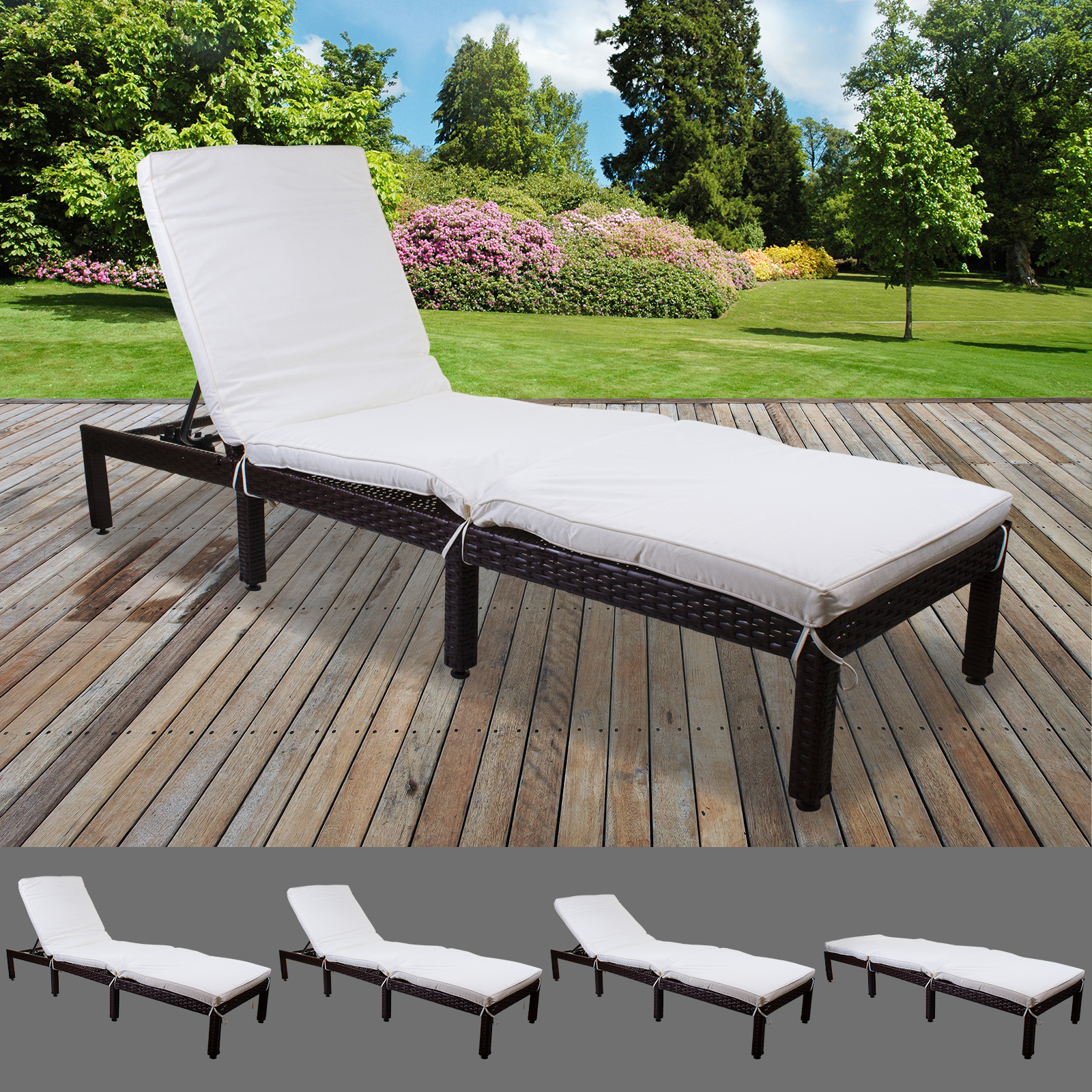 details about cream rattan sun lounger outdoor garden patio furniture  recliner relaxer day bed