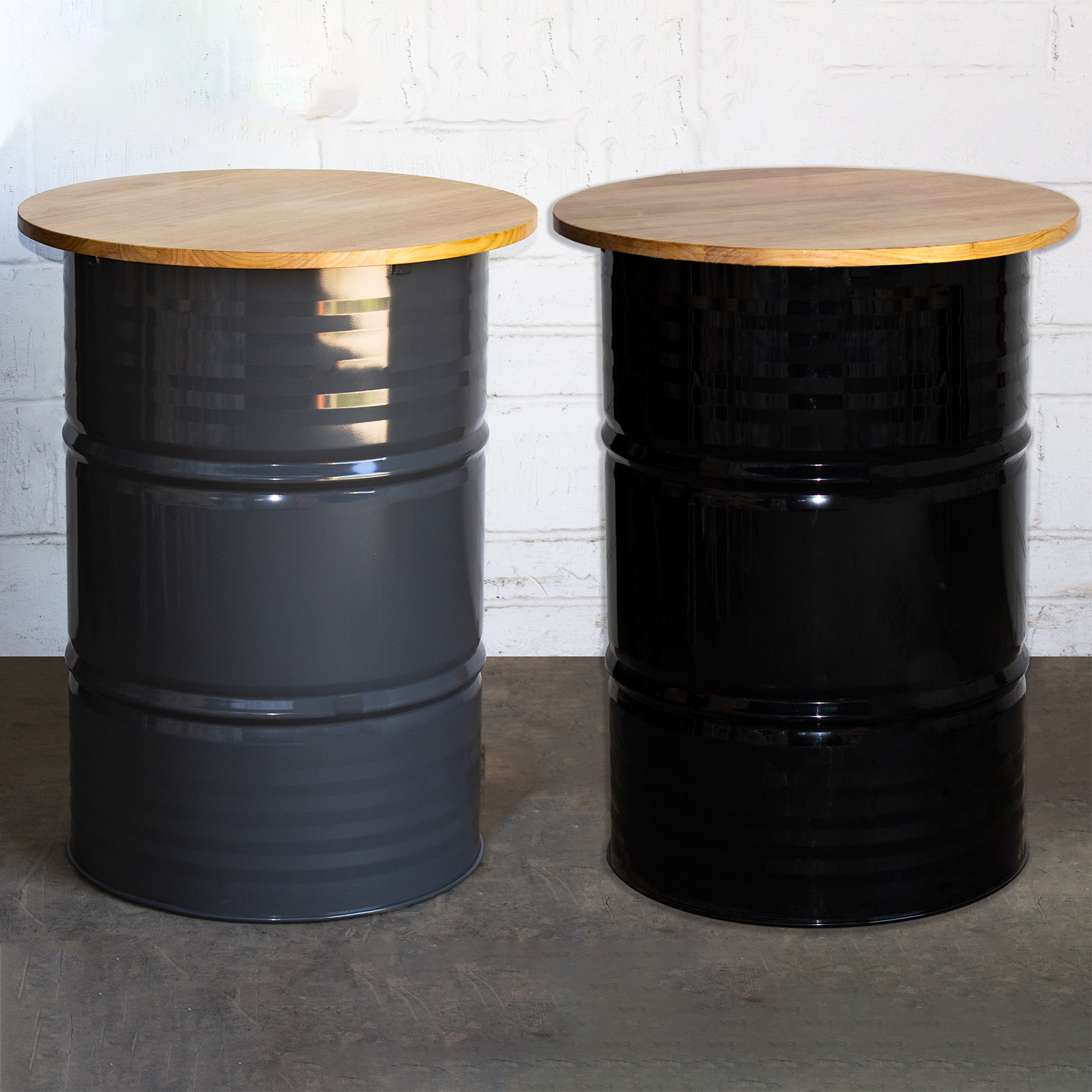 Details About Barrel Bar Table Rustic Vintage Metal Oil Drum Light Wood Round Top