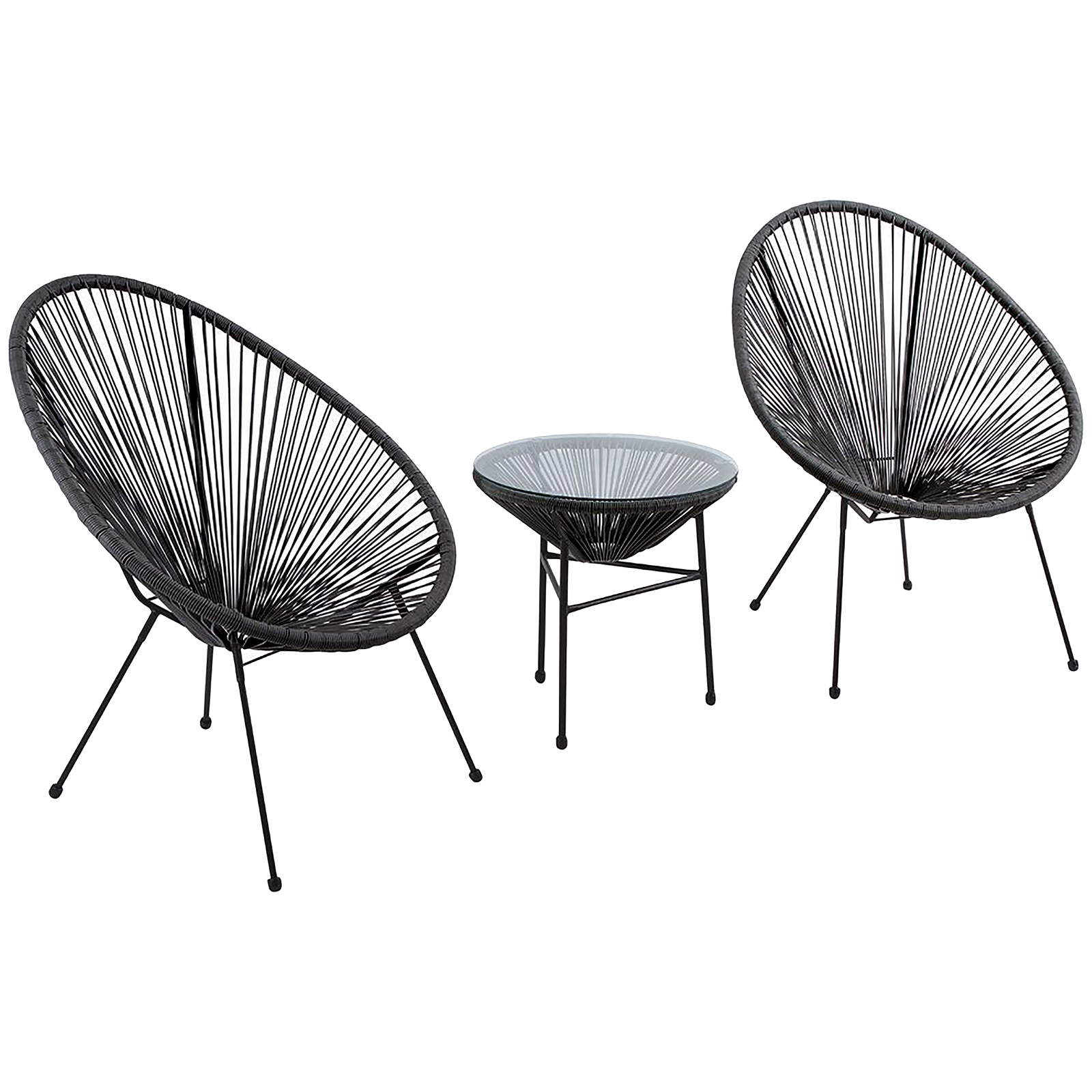 String Moon Chairs & 50cm Round Glass Table Steel Tube Frame Legs