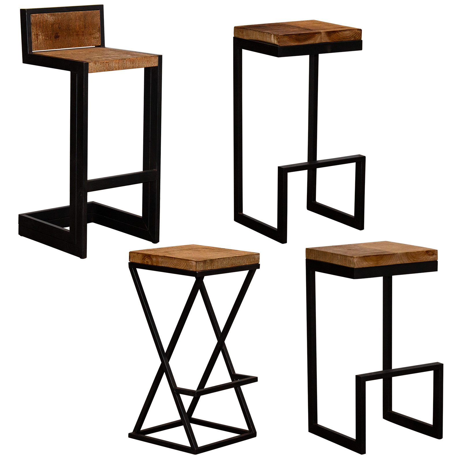 Bar Stools Reclaimed Wood Style Box Steel Metal Frame Vintage Rustic Industrial Ebay