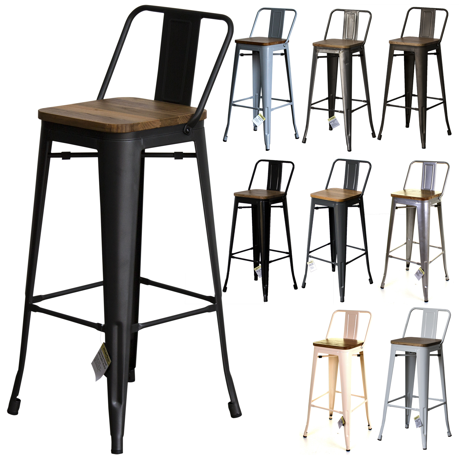 Set of 4 Metal Industrial Bar Stool Breakfast Kitchen ...