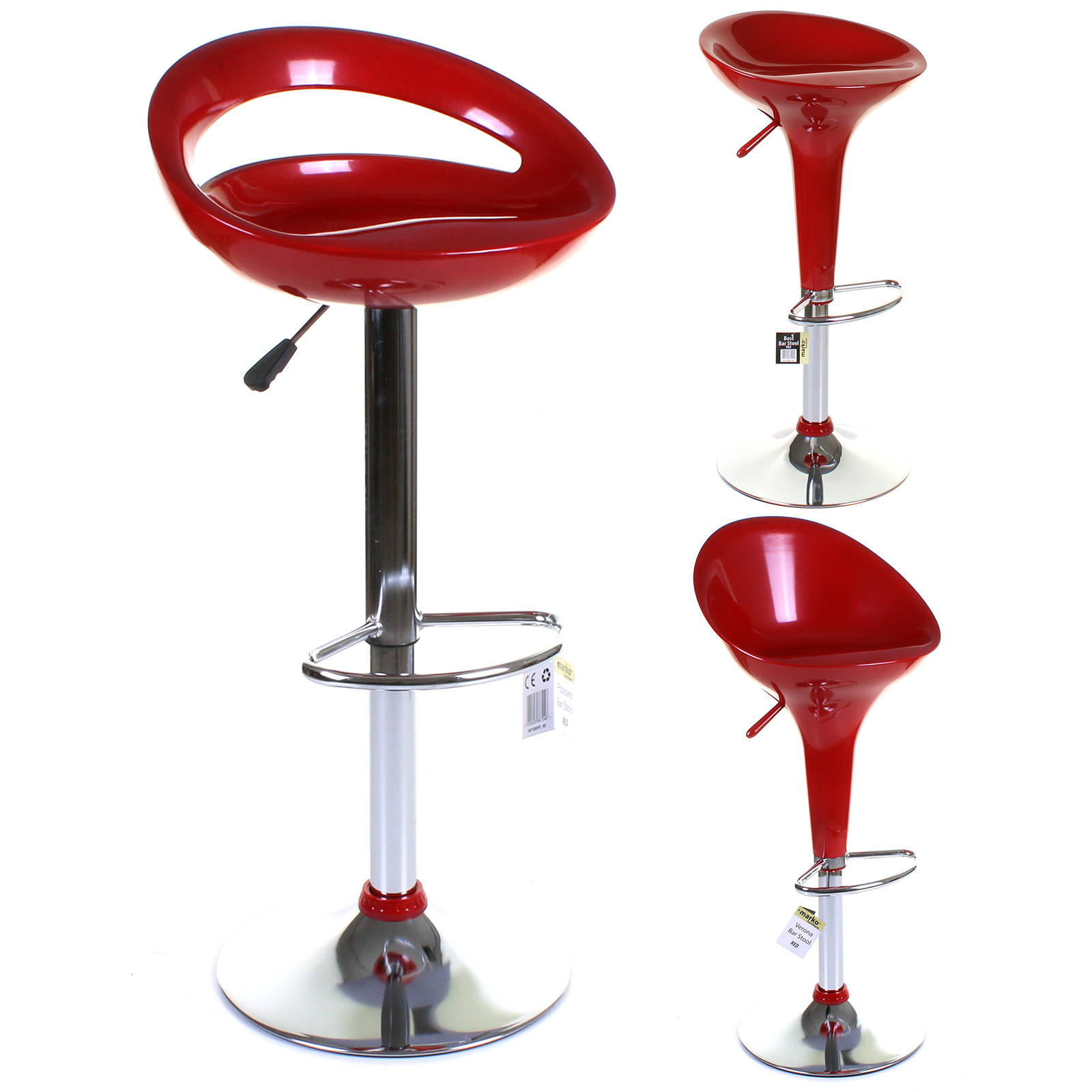 details about 2x red gloss breakfast bar stool chair adjustable kitchen pub  gas lift height