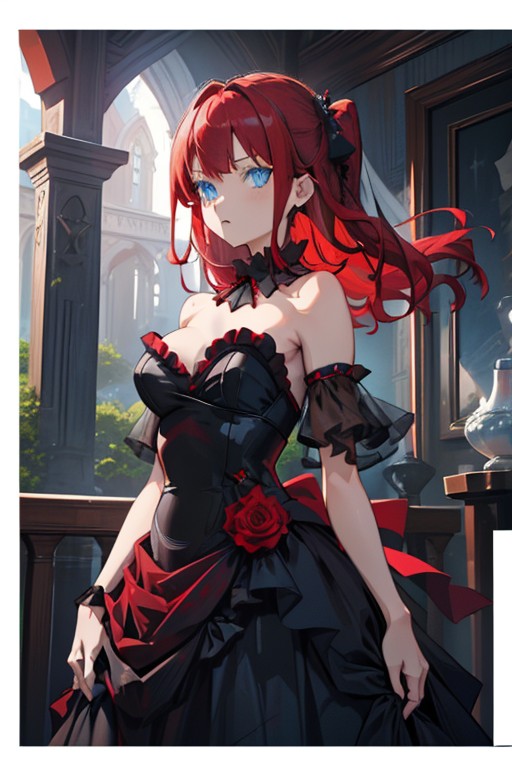 Redhead in Black Dress — Yodayo