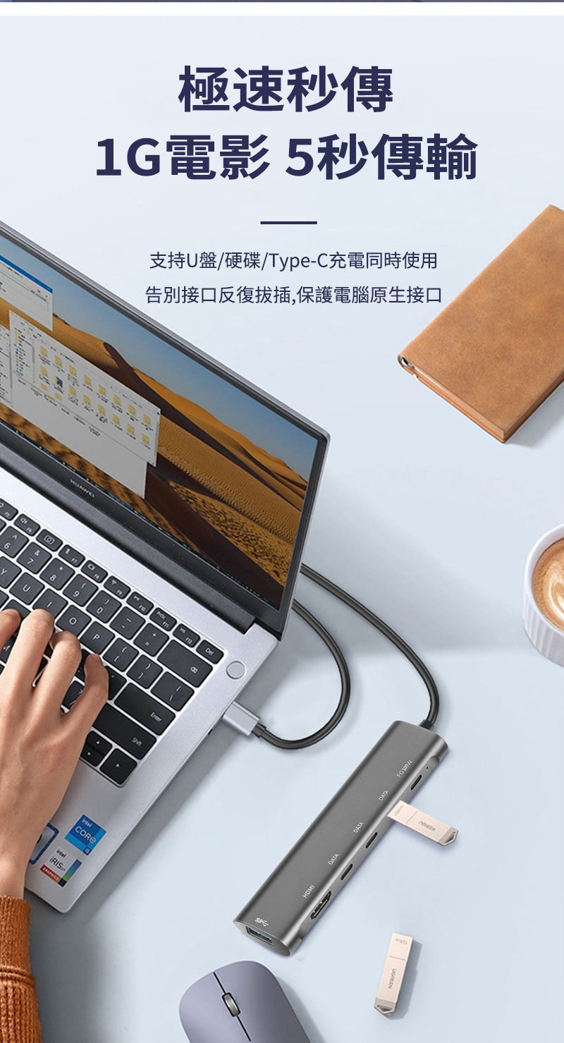 極速秒傳1G 電影 5秒傳輸支持U盤/硬碟/Type-C充電同時使用告別接口反復拔插,保護電腦原生接口679YUP1DATADATA