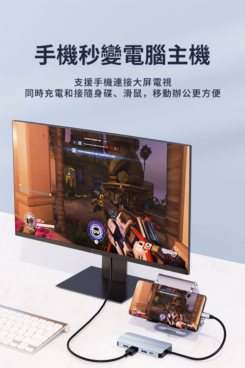 手機秒變電腦主機支援手機連接大屏電視同時充電和接隨身碟、滑鼠,移動辦公更方便200    THE