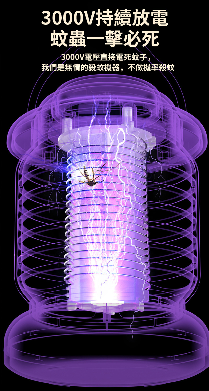 3000V持續放電蚊蟲一擊必死3000V電壓直接電死蚊子,我們是無情的殺蚊機器,不做機率殺蚊