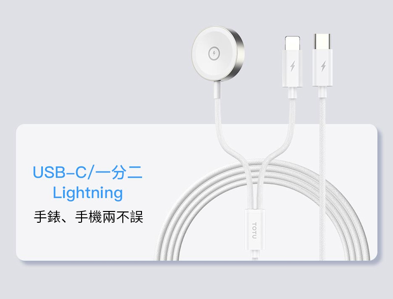 USBC一分二Lightning手錶、手機兩不誤TOTU