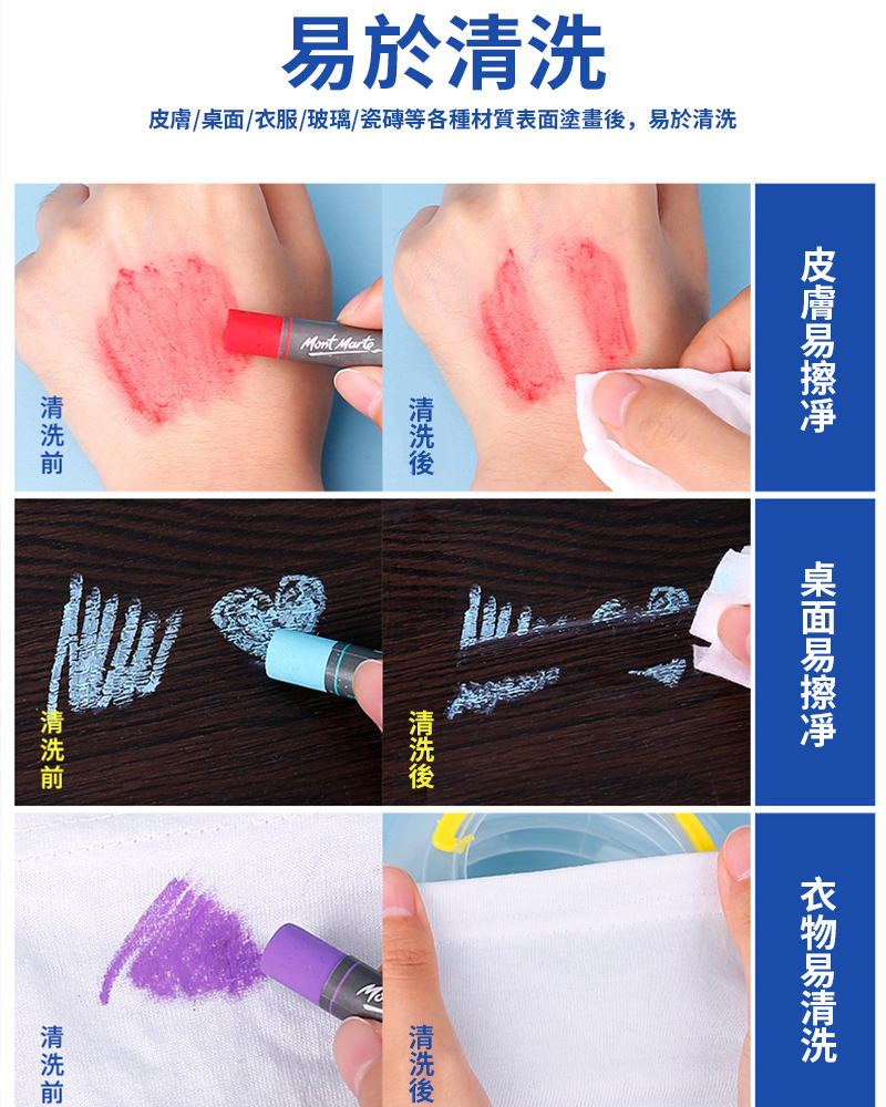 於//衣服/玻璃/瓷磚等各種材質表面塗畫,於皮膚易桌面易後Mont 清洗清洗