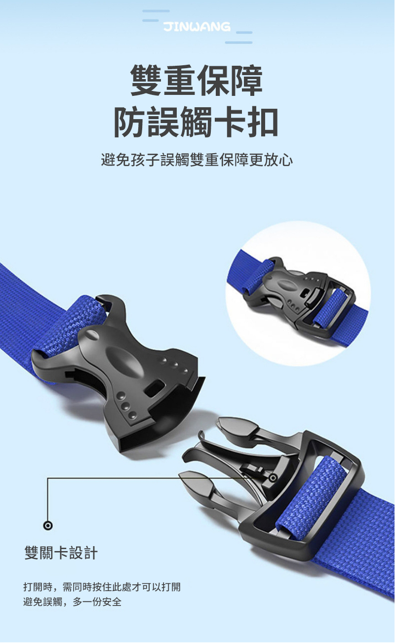 JINWANG雙重保障防誤觸卡扣避免孩子誤觸雙重保障更放心雙關卡設計打開時,需同時按住此處才可以打開避免誤觸,多一份安全