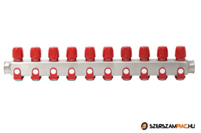 Rozsdamentes acél szelepes osztó 10 körös piros csapokkal 1"x 3/4" (EVP-DSD3411-10R)