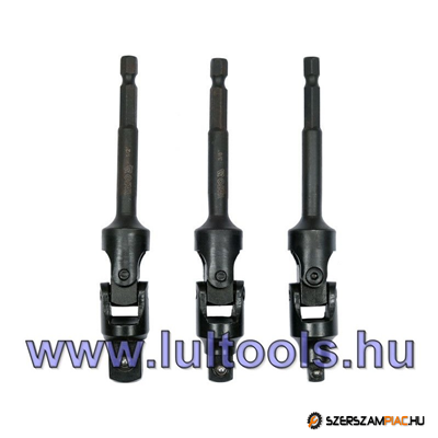 Csuklós dugókulcs adapter készlet 3 részes 1/4" Hex -> 1/4" 3/8" 1/2" négyszög CrV Yato