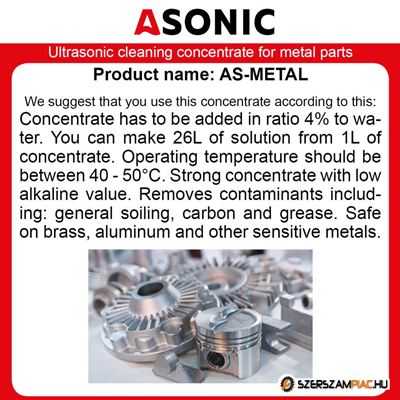 ASonic Ultrahangos tisztító koncentrátum fém alkatrészekhez, 5L - AS-METAL-5