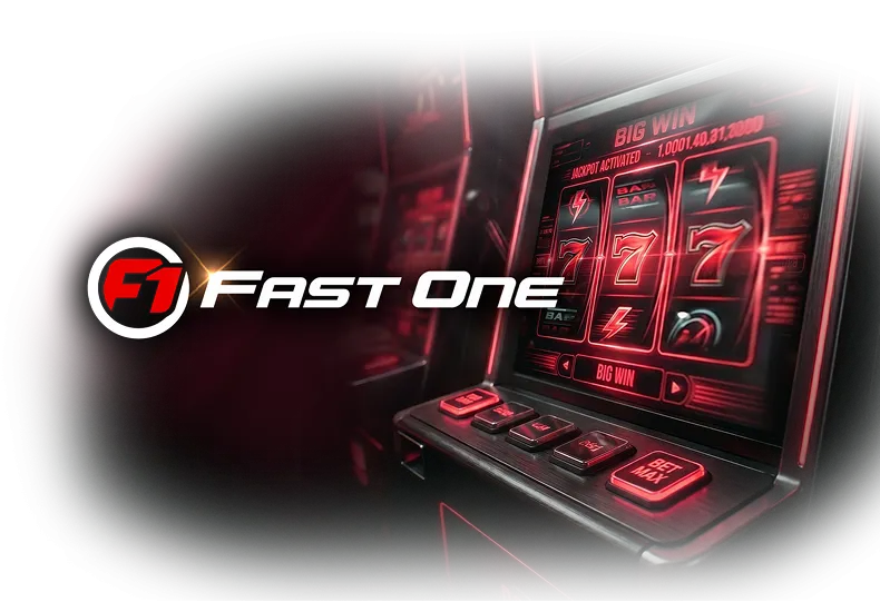 Fast One Games logo with a red neon slot machine