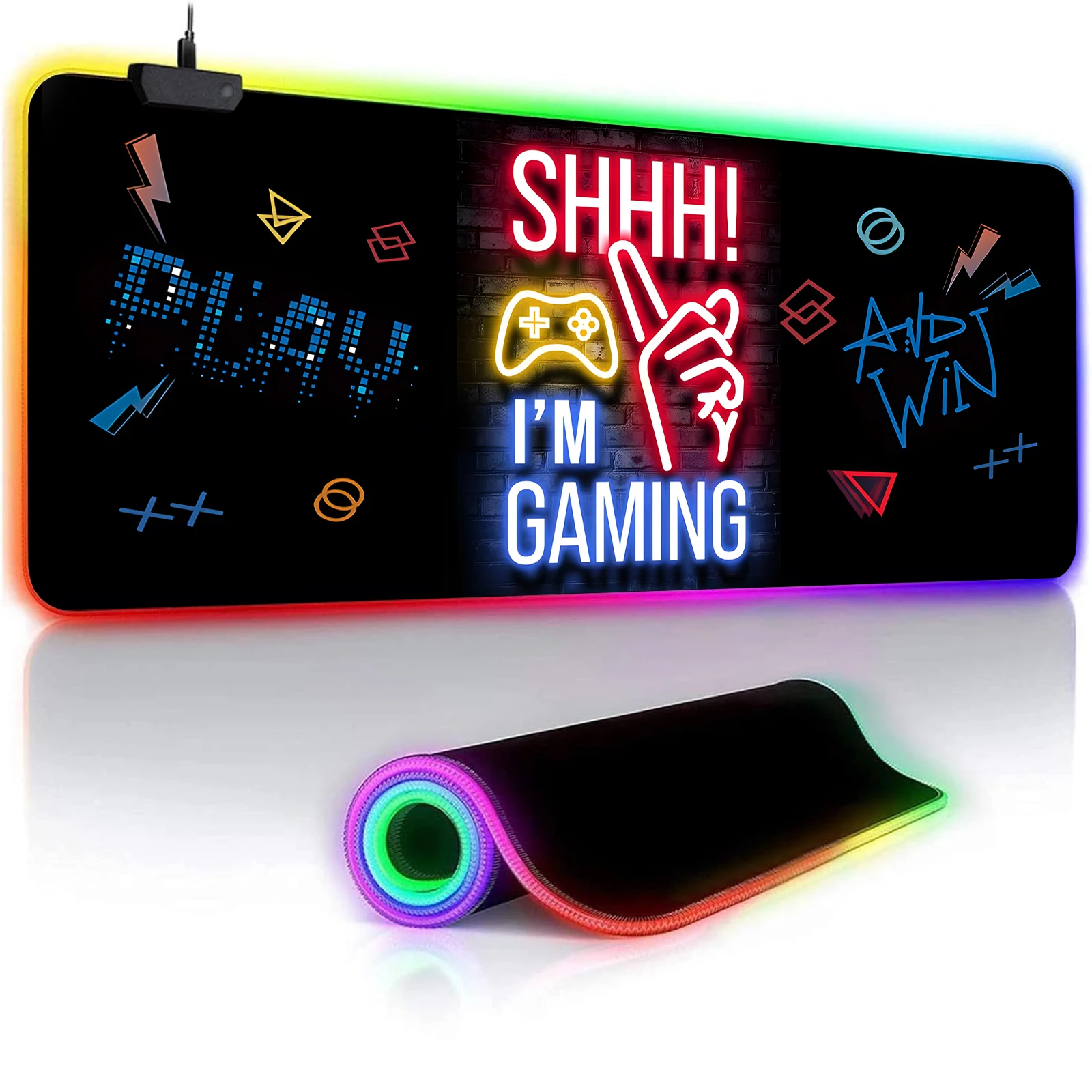 Shhh Im Gaming RGB Mouse Pad Large Non Slip Keyboard Desk Mat