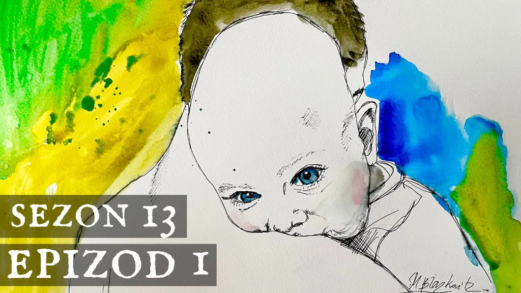 Rysunek niemowlęcia z napisem „Sezon 13, Epizod 1”