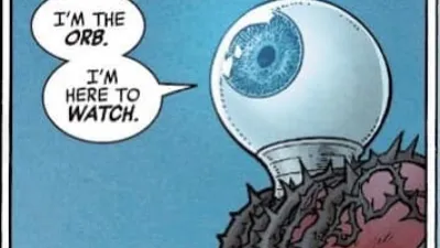 A comic panel of a talking eyeball