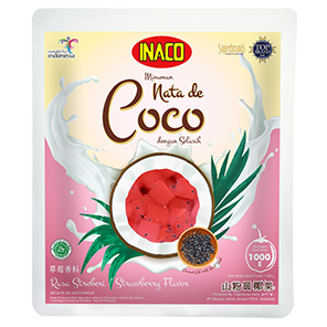 INACO Nata de Coco Strawberry with Basil Seeds 1KG x 12
