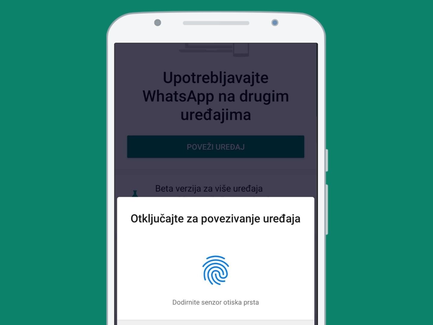 Identifikacija otiskom prsta za pristup Whatsappu na računalu Identifikacija otiskom prsta radi potvrđivanja identiteta osobe koja se želi spojiti na Whatsapp putem računala