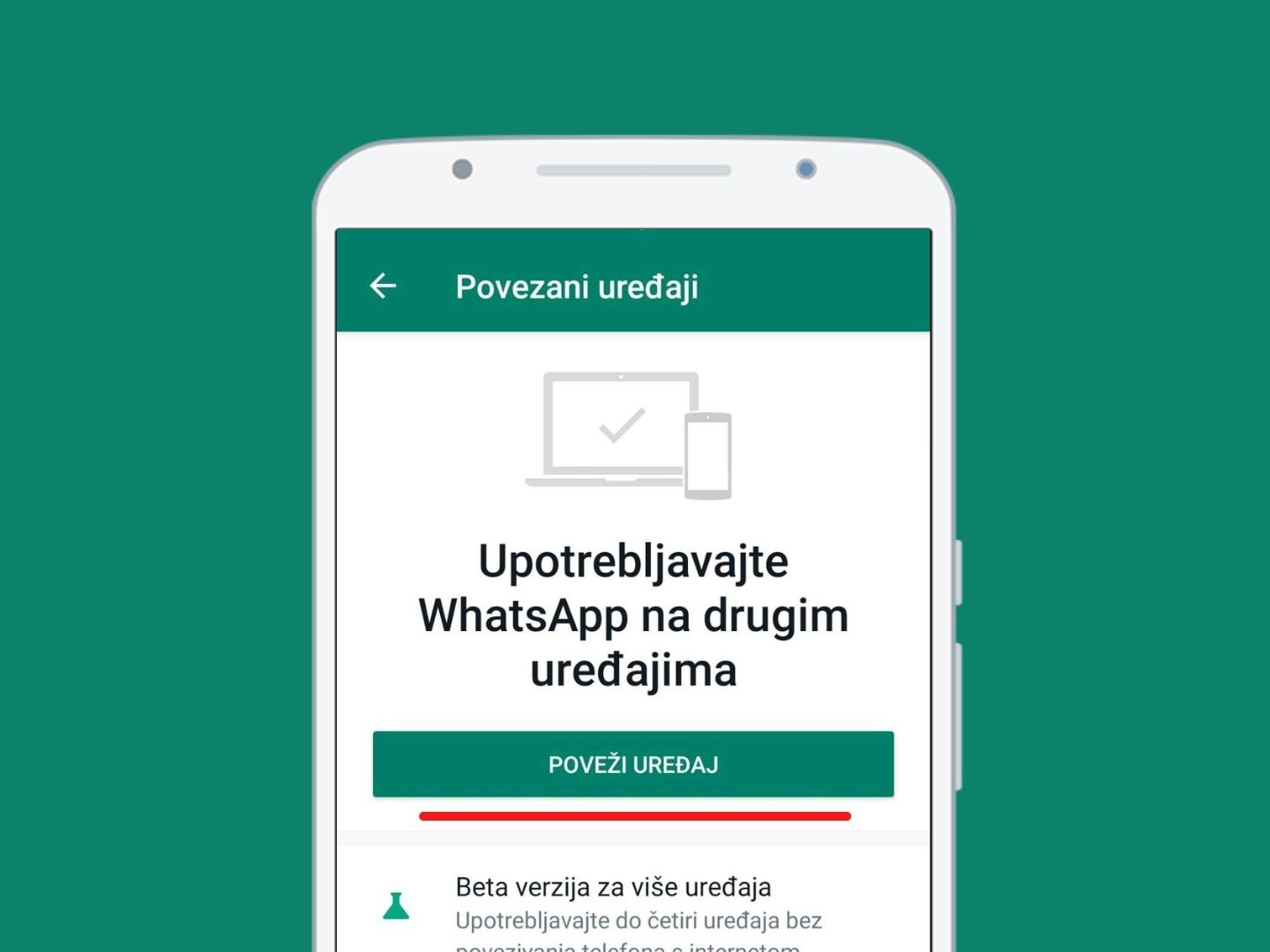 Novi prozor koji omogućuje povezivanje mobilne Whatsapp aplikacije s računalom