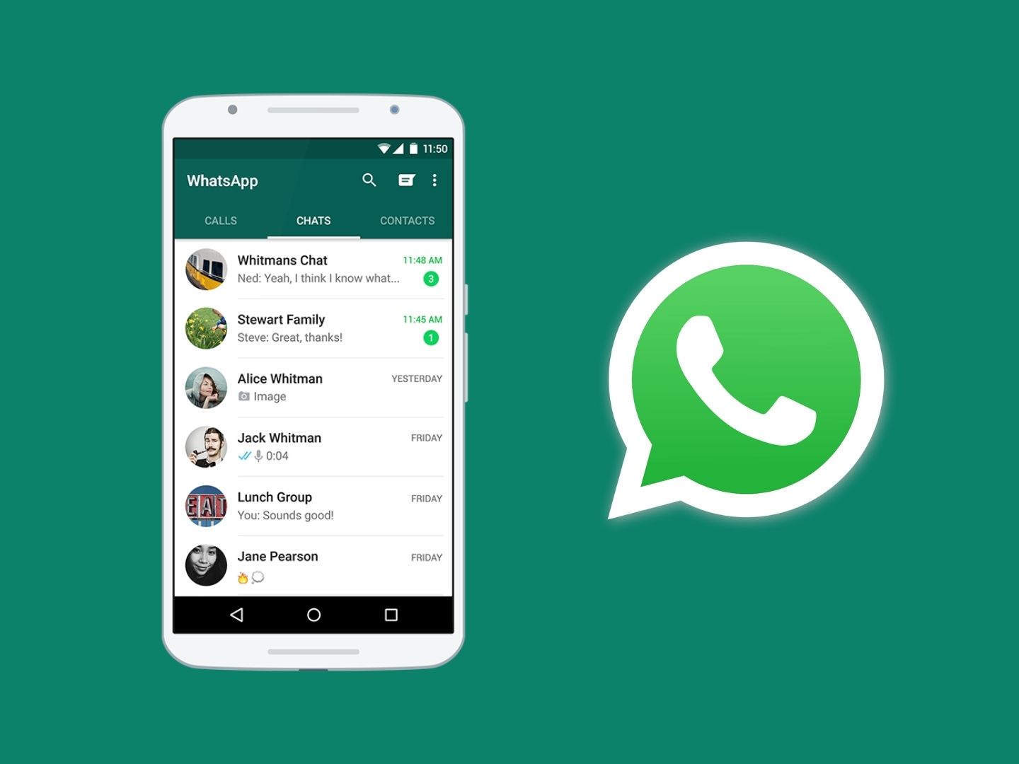 Otvorena Whatsapp aplikacija Snimka zaslona otvorene aplikacije Whatsapp s Whatsapp logom s desne strane