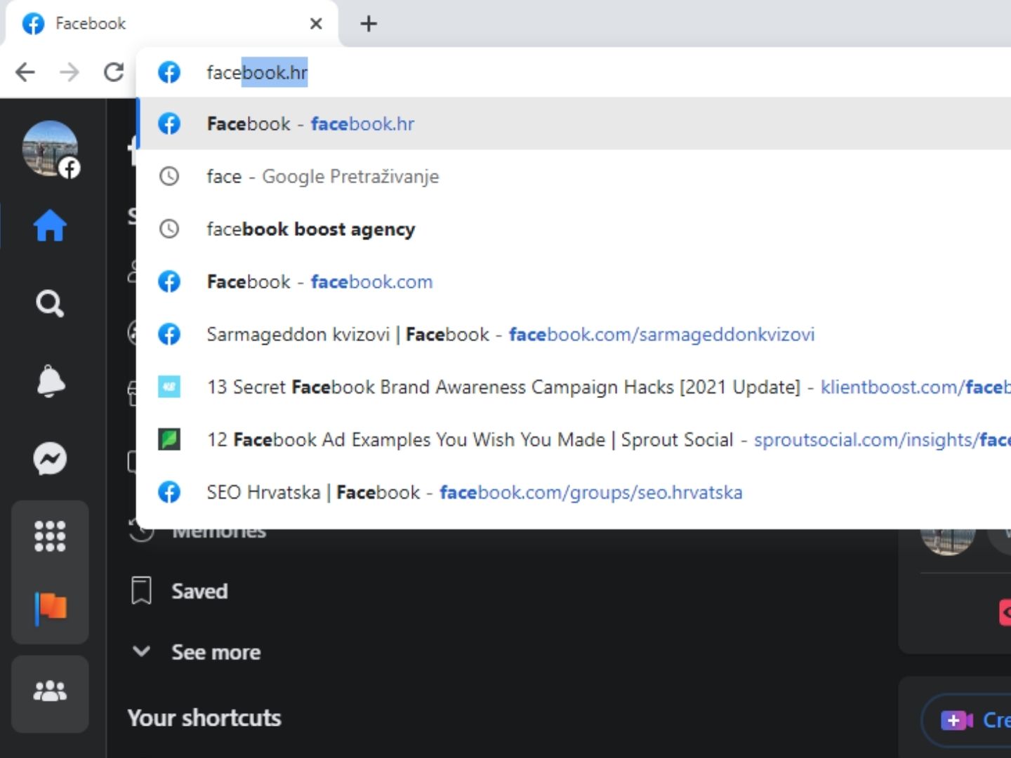 1. Posjeti web stranicu Facebook U web pregledniku upisana i otvorena stranica www.facebook.hr