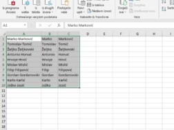 U Microsoft Excelu razdvojeno Ime i Prezime u zasebne kolone