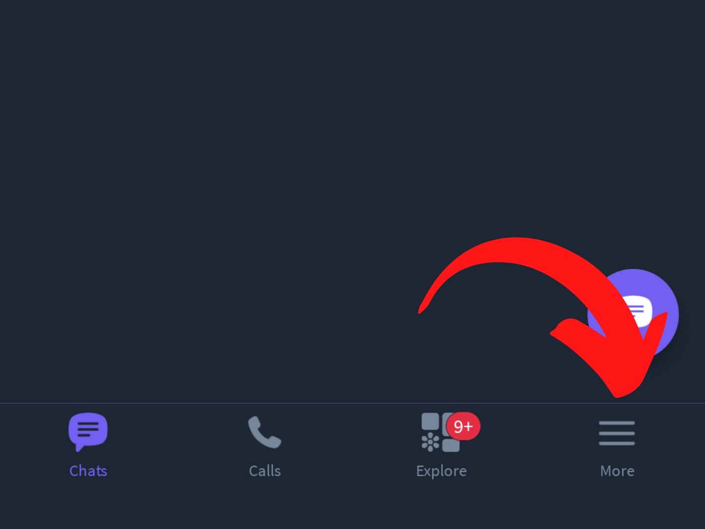 Pritisni Više U aplikaciji Viber crvena strelica pokazuje na Više opcija