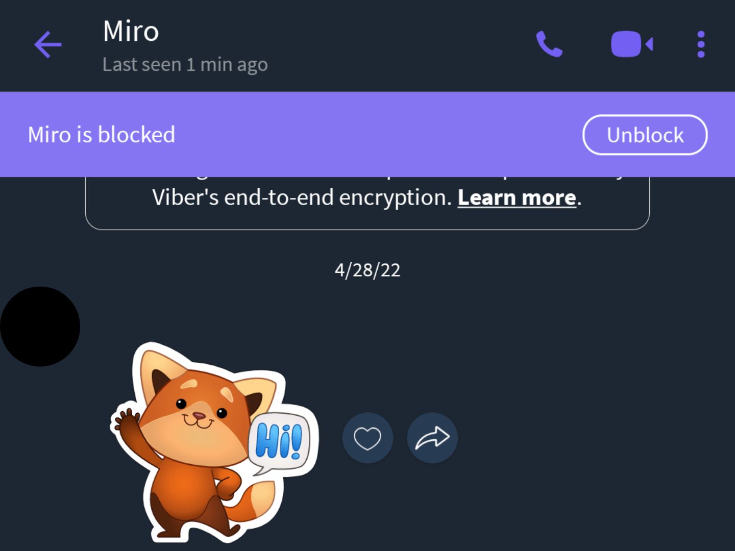 U aplikaciji Viber poruka pokazuje da je kontakt blokiran