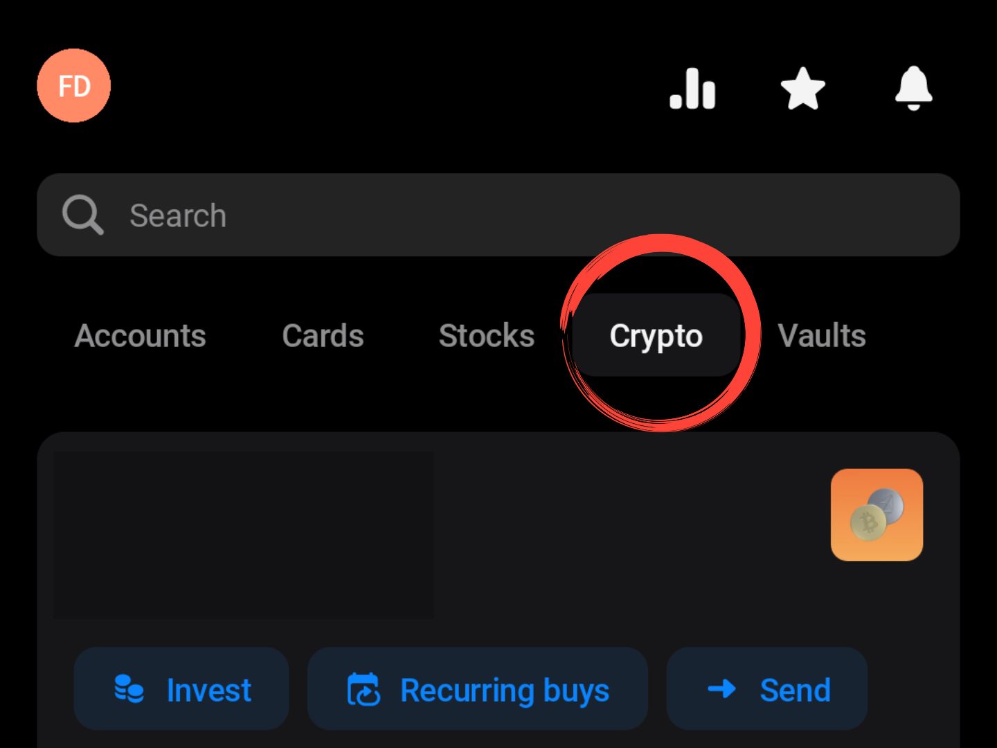 Otvori Crypto U procesu zarade u aplikaciji Revolut zaokružen Crypto