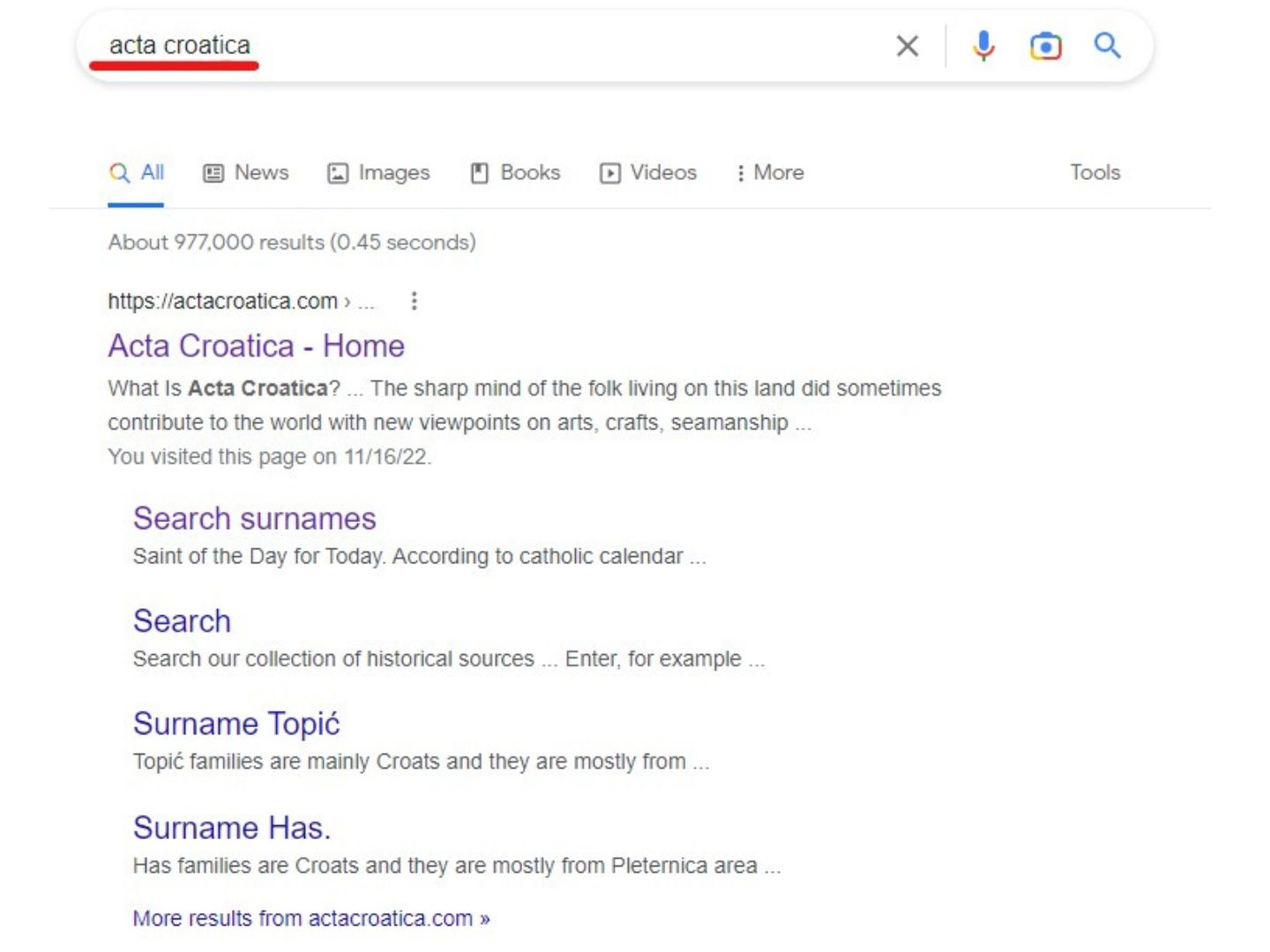 Acta Croatica Pretraga stranice Acta Croatica na Google tražilici