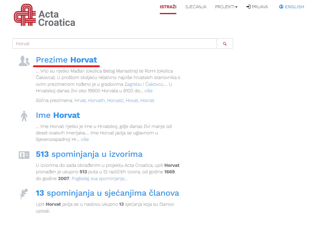 Prezime Horvat Prezime Horvat upisano u tražilicu stranice Acta Croatica