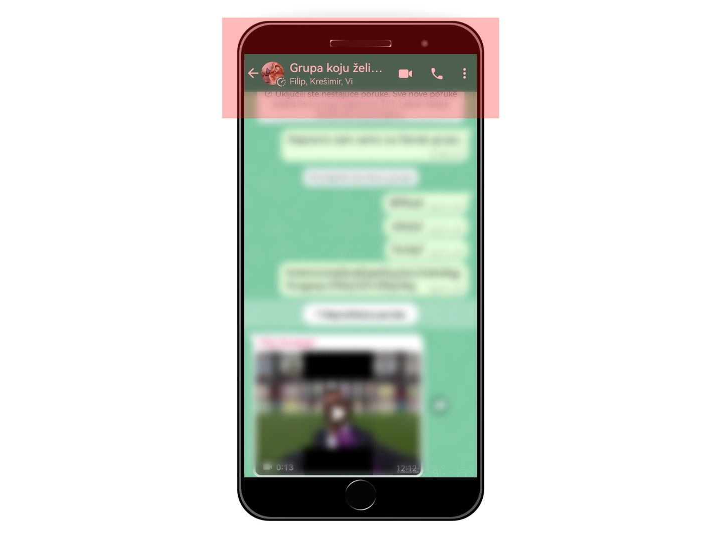 Pritisak na naziv Whatsapp grupe koju želiš napustiti Pritisak na naziv Whatsapp grupe kao početak procesa napuštanja WHatsapp grupe