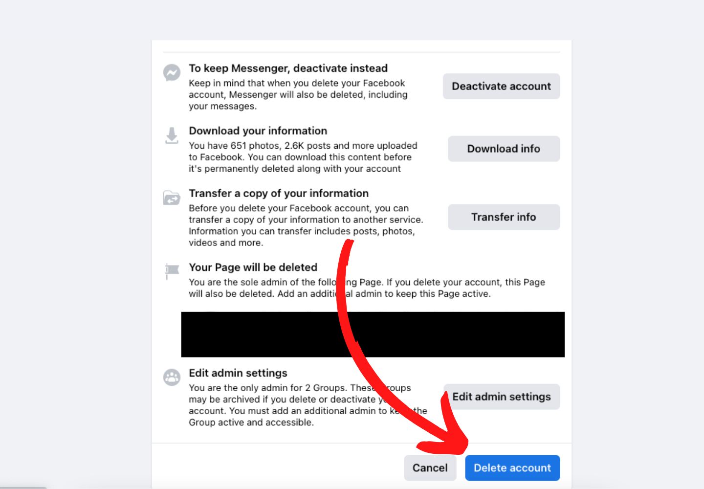 stranica za brisanje Facebooka