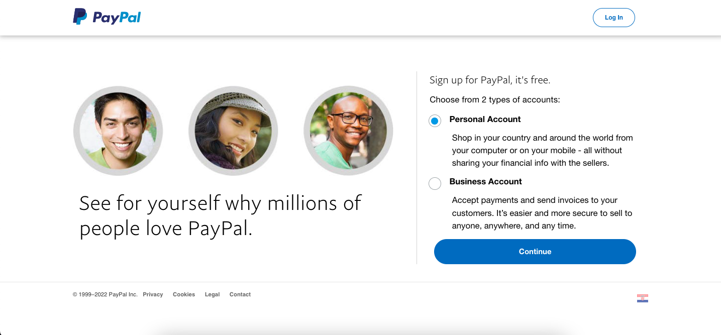 otvaranje osobnog računa na Paypalu