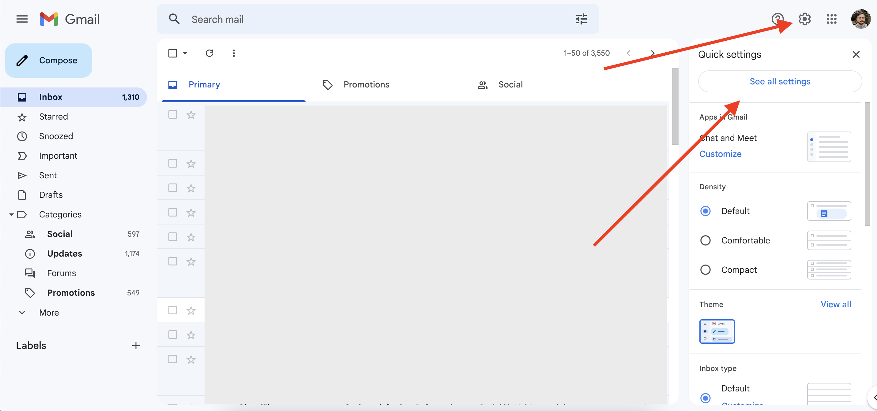 otvaranje postavki u gmail računu