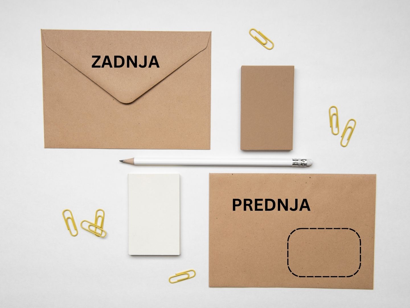 Slika prednje i zadnje strane kuverte, a na prednjoj strani ocrtano mjesto gdje se treba upisati adresa primatelja pošiljke