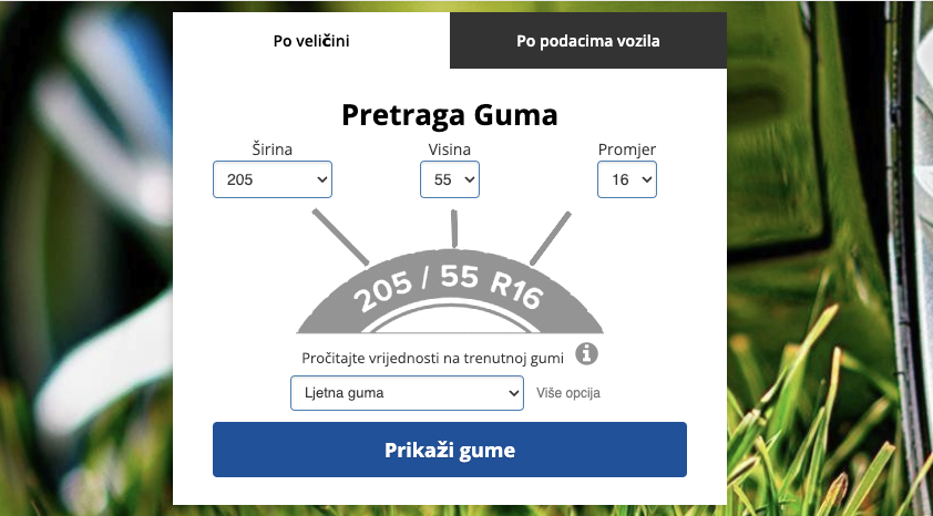 odabir širine visine i promjera gume