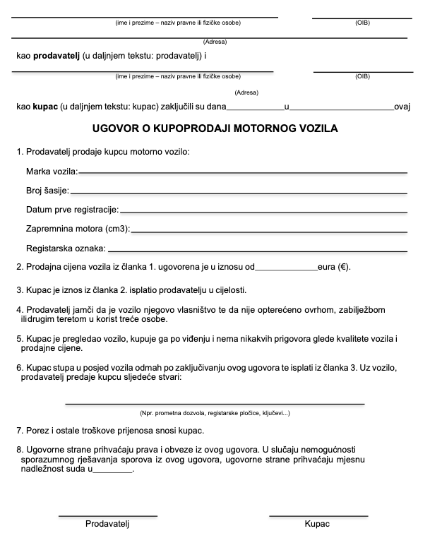 ugovor o kupoprodaji motornog vozila