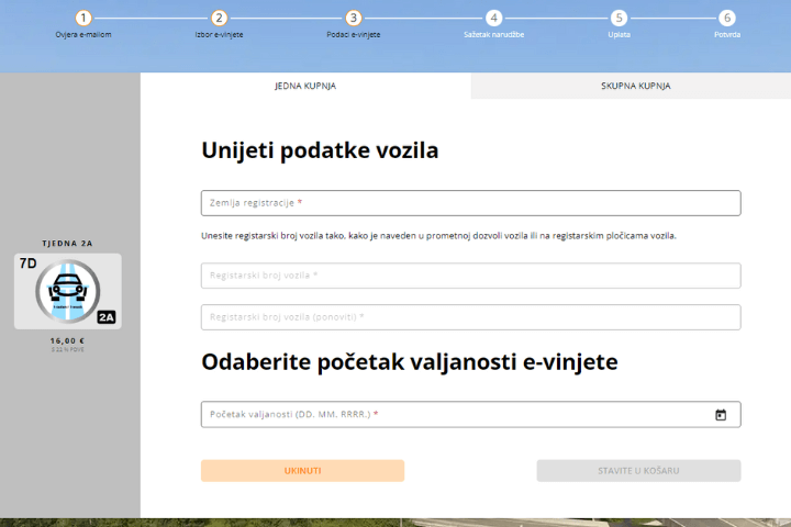 Kupnja vinjete – podaci o tipu vozila