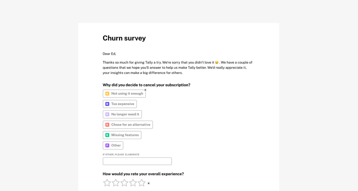 Churn Survey Template And Questions